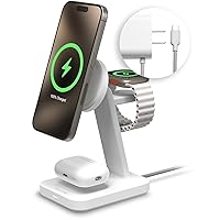 Snap+ 3-in-1 Wireless Charging Stand - MagSafe & Qi2 Certified, Compatible with iPhone 15/14/13/12, Apple Watch, AirPods - Multi-Device Magnetic Charging Station, Eco-Friendly Design, White