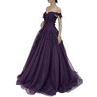Women's Off-Shoulder Quince Ball Gown Lace Appliques Beaded Embroidery Glitter Shinning 3D Floral Long Prom Dresses