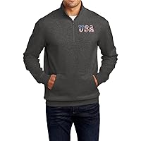 USA Distressed Chest Print 1/4 Zip Fleece Sweatshirt