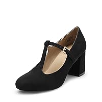 DREAM PAIRS Low Chunky Heels for Women T-Strap Mary Jane Pumps Wedding Dress Shoes