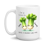 Personalized Celery Mom & Baby's Name Mug, Celery Vegetable Coffee Mug Gifts For Mom, Celery Lover Cup, I'm So Lucky To Have A Mummy Like You Celery Mugs, Custom Celery White Ceramic Mug 11Oz 15Oz
