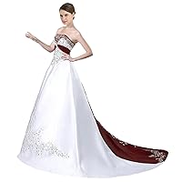 Satin Wedding Dress for Bride Embroidery Vintage A Line Bridal Gown with Train