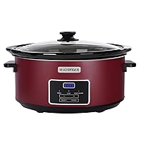 Magnifique 7 Quart Programmable Slow Cooker, Kitchen Appliances, Perfect Kitchen Small Appliance for Family Dinners, Red Stainless Steel