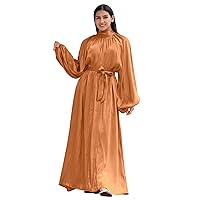 IMEKIS Women Muslim Abaya Long Sleeve Dress Loose Full Cover Middle East Arabian Robe Dubai Islamic Prayer Clothes Wedding