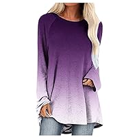 Dressy Gradient Blouses Women Fall Long Sleeve Casual Tunic Tops Crewneck Loose Fit Pullover Tunics with Leggings