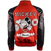 MJ Mickey-Mouse Wool Jacket-Mickey-Mouse Red Wool & Black Faux Leather Sleeves Varsity Jacket