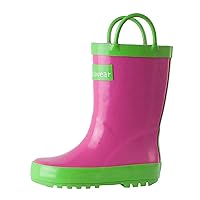 OAKI Kids Rubber Rain Boots with Easy-On Handles, Pink & Green, 1 Little Kid
