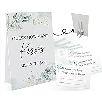 Guess How Many Kisses Are in the Jar Game-1 Standing Sign and 50 Guessing Cards, Greenery Bridal Shower Games, Baby Shower Sign, for Boys Girls Baby Shower Favors and Weddings Party Decoration-03