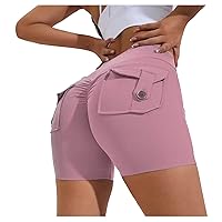 Womens Workout Shorts with Pockets Scrunch Butt Gym Shorts Tummy Control Yoga Pants Stretchy Athletic Shorts