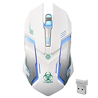 White Wireless Gaming Mouse, Silent Click Wireless Mouse with 3 Level DPI, Rechargeable Computer Mice with Colorful RGB LED Lights and Side Buttons for Laptop and Desktop