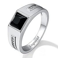 Custom4U 925 Sterling Silver Band Rings for Men Customized,Engagement Ring with Blue Gemstone/Black Onyx,Square Shaped Stone Rings,Pinky Thumb Ring,Size 6-13,Men’s Personalized Jewelry(Gift Box)