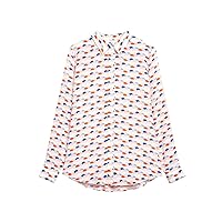 Woman Printed Shirts Silk Crepe Long Sleeves French Style Blouses Spring Autumn Office Lady Top White