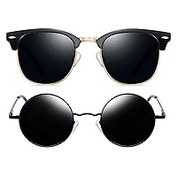 Joopin Semi Rimless Sunglasses and Small Round Sunglasses Bundle, Classic Vintage Sun Glasses Polarized UV Protection, Dark Black Shades for Men Women, Designer Cool Sunnies for Driving Fishing Party
