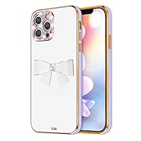 Bonitec for iPhone 14 Pro Case for Women Girls 3D Bow Knot Luxury Cute Shiny Crystal Charms Glitter Rhinestone Diamond Protective Cases Camera Protection Clear Phone Case for iPhone 14 Pro, Purple