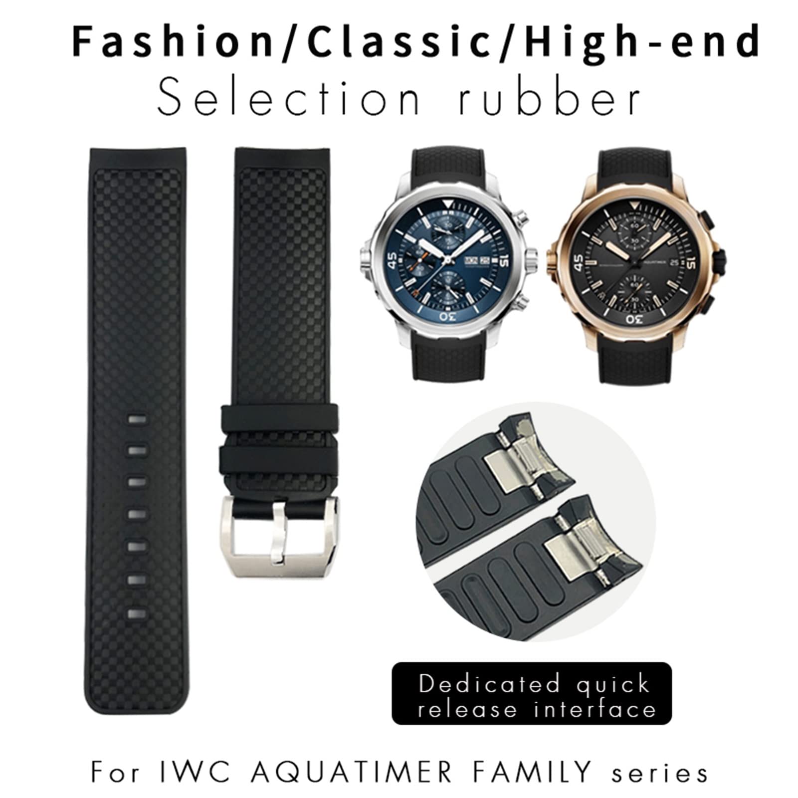 Wscebck 22mm Rubber Watchband Fit for IWC AQUATIMER Family IW376805 IW329001 Quick Release Waterproof Watch Strap