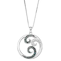 1/4 CTTW White and Blue Diamond Circular Pendant with Wave Desgin, Crafted in Rhodium Plated Sterling Silver, Ideal for Women, Girls, Adults