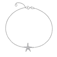 Bling Jewelry Vacation Beach CZ Nautical Charm Starfish Anklet Ankle Bracelet For Women Teen Rose Gold Plated .925 Sterling Silver 9-10 Inch Adjustable