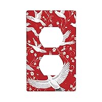 Two Cranes Chrysanthemums Print 1 Gang Duplex Receptacle Wall Plates Switch Faceplate Decor For Kitchen Bathroom Bedroom Decor, Size 4.5