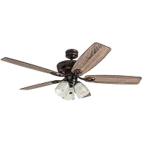 Marston, 52 Inch Traditional Indoor LED Ceiling Fan with Light, Pull Chain, Three Mounting Options, 5 Dual Finish Blades, Reversible Motor - 51017-01 (Oil Rubbed Bronze)