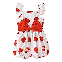 Mother Daughter Dresses Toddler Girls Valentine's Day Fly Sleeve Hearts Prints Romper Jumpsuit Clothes (Red, 6-9 Months)