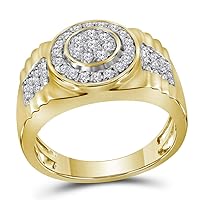The Diamond Deal 10kt Yellow Gold Mens Round Diamond Concentricle Circle Flower Cluster Ring 7/8 Cttw