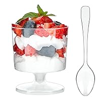 Zezzxu 100 Pack 2 oz Mini Dessert Cups with Spoons, Disposable Appetizer Cups Mousse Cups Small Plastic Wine Glasses for Serving Individual Pudding Shots, Cocktail, Trifle