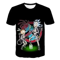 Punfoam Rick and Morty Youth Men's Vintage Style Casual Short-Sleeved Shirt 3D Printing Anime Fashion Tee Boys and Girls8-XL (36BABA)