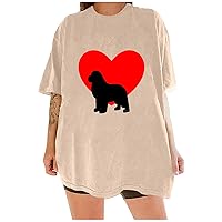 Womens Oversized T Shirts Short Sleeve Graphic Tees Funny Letter Heart Printed Summer Tees Casual Tunic Tops Plus Size