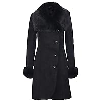 Infinity Leather Ladies Warm Black Suede Merino Shearling Sheepskin Coat with Toscana Collar