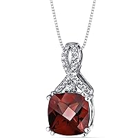 PEORA Garnet and White Topaz Open Infinity Pendant for Women 14K White Gold, Genuine Gemstone, 3.75 Carats Cushion Cut 9mm, with 18 inch Chain
