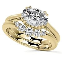1.5 CT Oval Cut Colorless Moissanite Engagement Ring Set WeddingBridal Ring Set 925 Silver 10k14k18k Yellow Gold Solitaire Vintage Antique Anniversary Promise Ring Set Gift for Her
