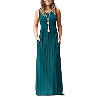 MISFAY Womens Summer Sleeveless Maxi Dress Loose Plain Casual Long Dress with Pockets