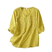 Heavy Industry Embroidered Flower Ramie Shirt Women Summer Thin Section Cotton Linen Top Loose Shirt Women