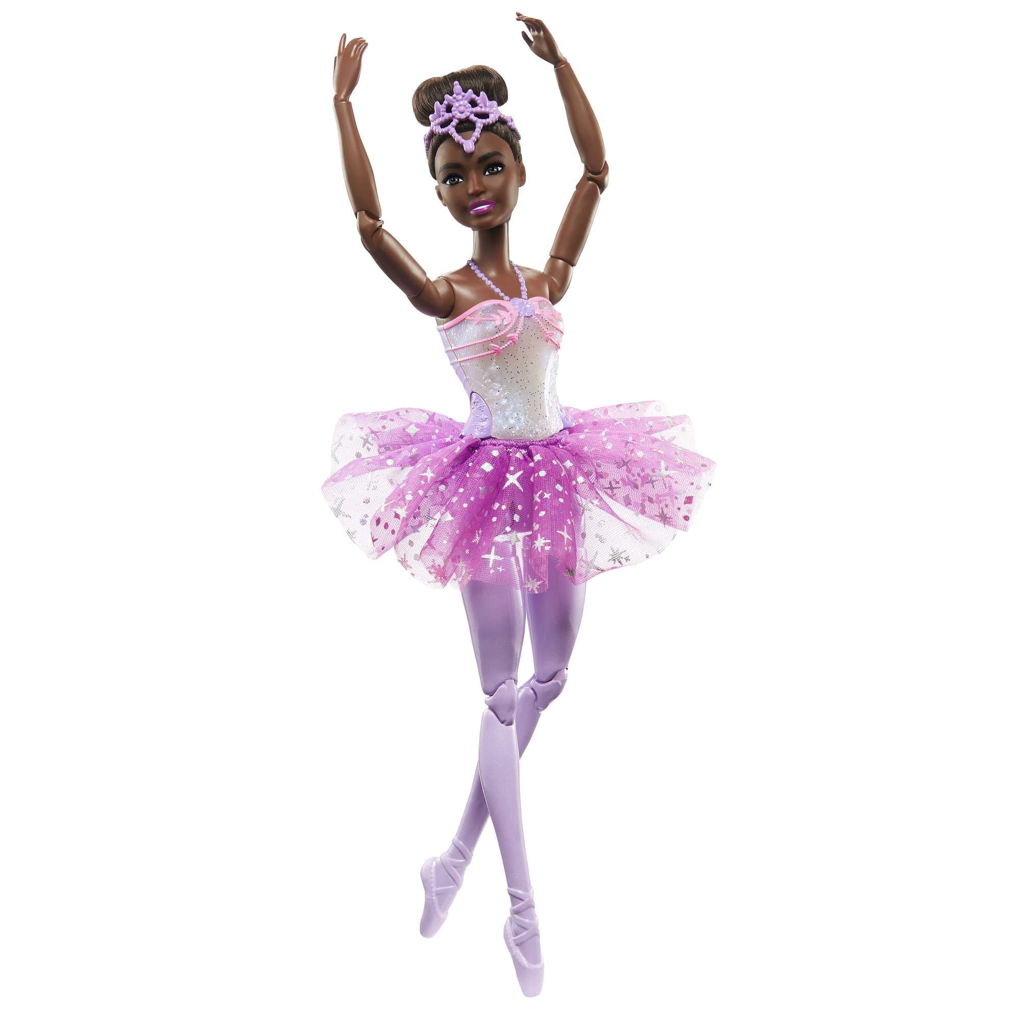 Barbie Dreamtopia Doll, Twinkle Lights Posable Ballerina with 5 Light-Up Shows, Sparkly Purple Tutu, Black Hair & Tiara