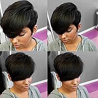 Short Human Hair Wigs for Black Women Pixie Cut Wig Human Hair with Bangs Short Pixie Wigs Human Hair Glueless Short Black Wig