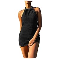 Women's Casual Dresses Mini Halter Neck Backless Bodycon Tank Dress Club Pencil Dress Sleeveless Summer Sundress Daily Wear Streetwear(1-Black,6) 0437