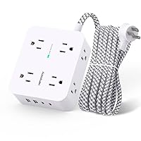 Surge Protector Power Strip - 8 Outlets with 4 USB (2 USB C) Charging Ports, Multi Plug Outlet Extender, 5Ft Braided Extension Cord, Flat Plug Wall Mount Desk USB Charging Station for Home Office ETL