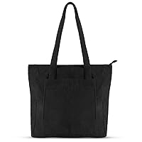 Corduroy Tote Bag for Women Casual Tote Bag with Zipper Large Shoulder Tote Bag with Pockets for Work College Shopping