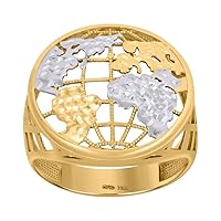 10k Two tone Gold Mens World Map Globe Ring Jewelry for Men