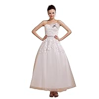 Ivory Ankle Length Lace Top Tulle Wedding Dress With 3d Floral Details