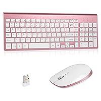 Kang RUI Wireless Keyboard and Mouse Combo, Full Size 2.4G USB Keyboard Ergonomic Cordless Wireless for PC Laptop Tablet Computer Windows - Rose Gold