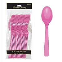Vibrant Bright Pink Plastic Spoons (Pack Of 20) - Eco-Friendly, Durable & Eye-catching, Perfect For Parties & Events