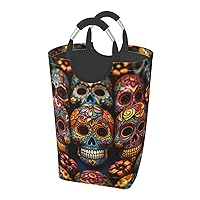Laundry Basket Freestanding Laundry Hamper Colorful Sugar Skulls Collapsible Clothes Baskets Waterproof Tall Dirty Clothes Hamper for Dorm Bathroom Laundry Room Storage Washing Bin