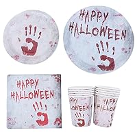 BESTOYARD 1 Set Disposable Tableware Halloween Plates and Cups Halloween Mugs Halloween Party Supplies Halloween Tissues Decorative Holiday Napkins Halloween Tableware Bloody Paper Cup White