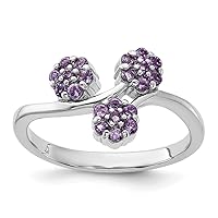 925 Sterling Silver Rhodium Plated Amethyst Flowers Ring Measures 2.29mm Wide Jewelry for Women - Ring Size Options: 6 7 8