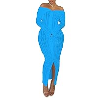 XZLUFNY Off The Shoulder Dress for Women Long Sleeve Button Down Bodycon Dresses