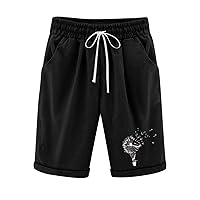 Bermuda High Rise Shorts Summer Knee Length Cotton Linen Drawstring Casual Shorts Athletic Jogger Workout Shorts for Women