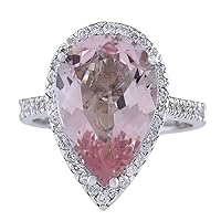 6.82 Carat Natural Pink Morganite and Diamond (F-G Color, VS1-VS2 Clarity) 14K White Gold Cocktail Ring for Women Exclusively Handcrafted in USA