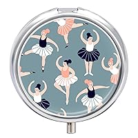Round Pill Box Ballet Girl Dancing Portable Pill Case Medicine Organizer Vitamin Holder Container with 3 Compartments