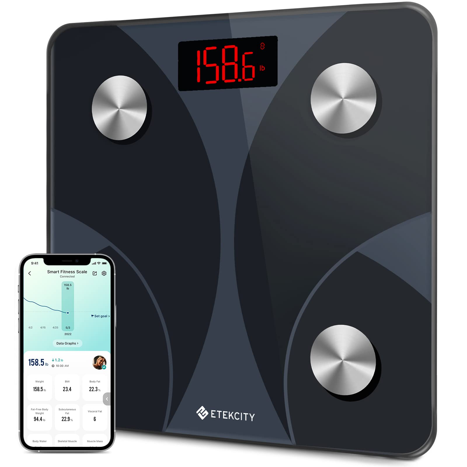 Etekcity Scale for Body Weight and Fat Percentage, Smart Digital Bathroom BMI Measurement, Accurate Bluetooth Weighing Machine, Body Composition Analyzer, 400lb